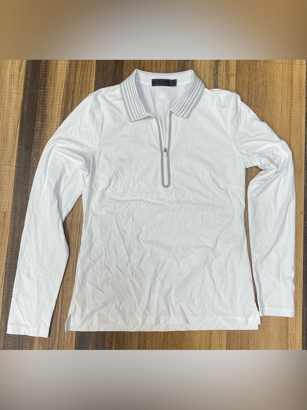 G Fore Women's Silky Tech Nylon 1/4 Zip Polo Long Sleeve Shirt White Sz Small